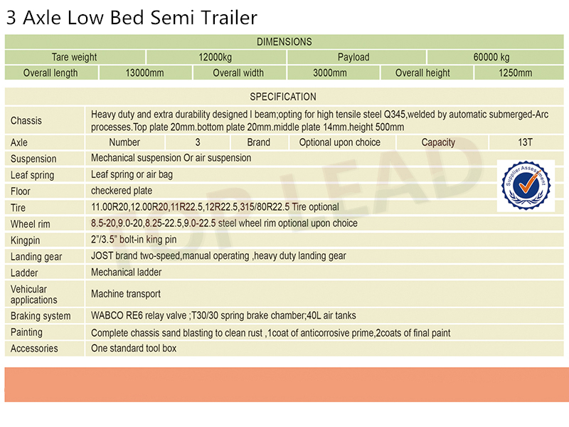 low bed semi trailer